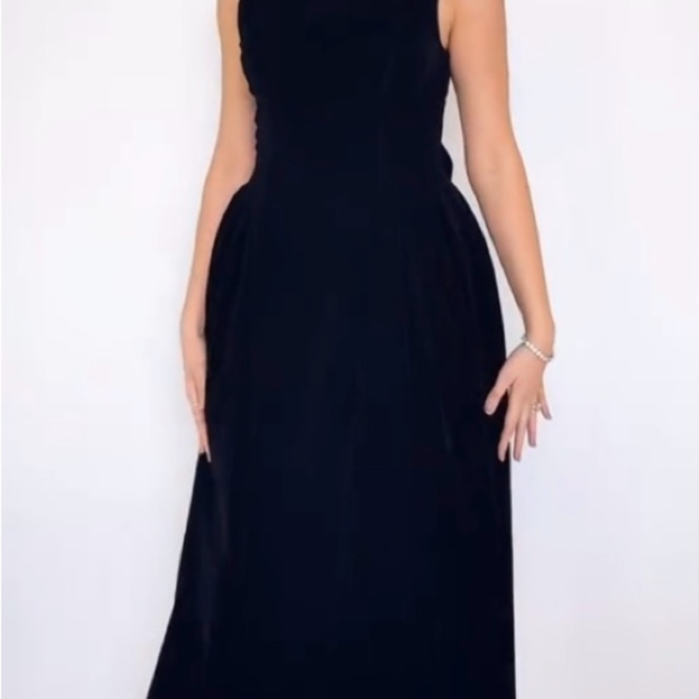 VELVET BOAT NECK BOWKNOT BACKLESS MIDI DRESS CIDER